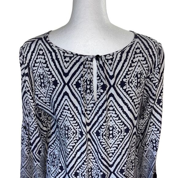 Fun2fun Women's 3/4 Sleeve Top Blouse Bohemian Geometric Tunic Black Size Medium - Picture 3 of 11